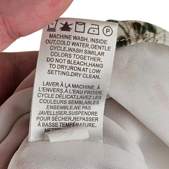 RW & Co White Floral Flowy Lightweight Waist Cinch Blouse Sz S - Picture 9 of 10